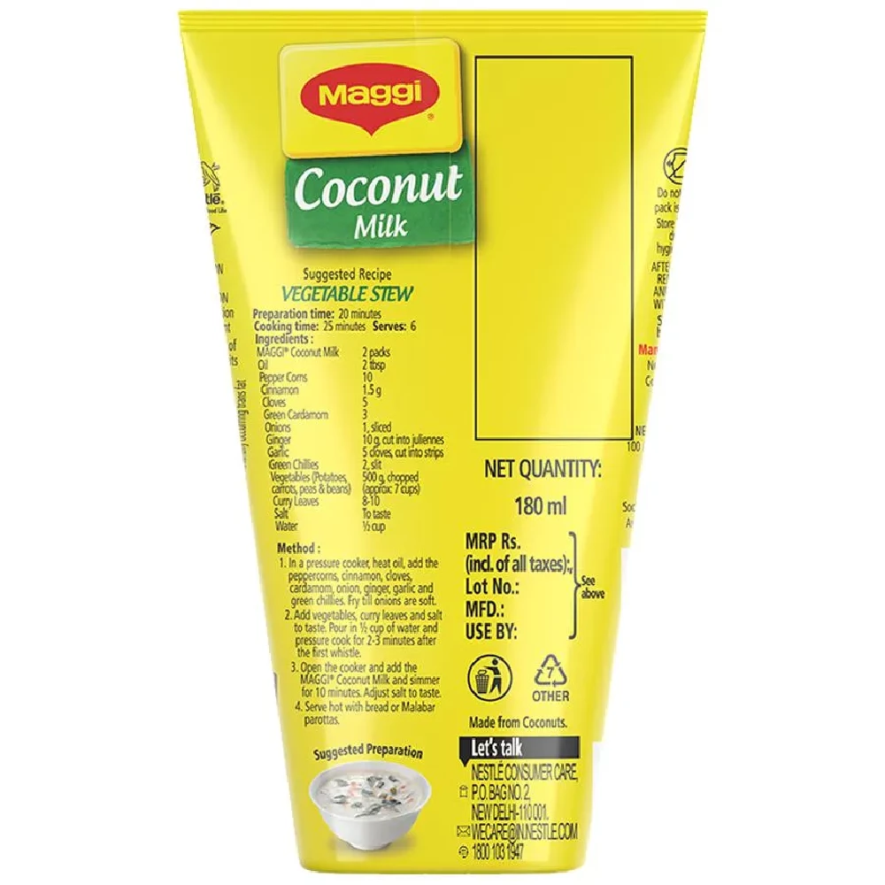 MAGGI Liquid Coconut Milk - Adds Creaminess & Flavour To Gravies, 180 ml Tetra Pack-2.webp